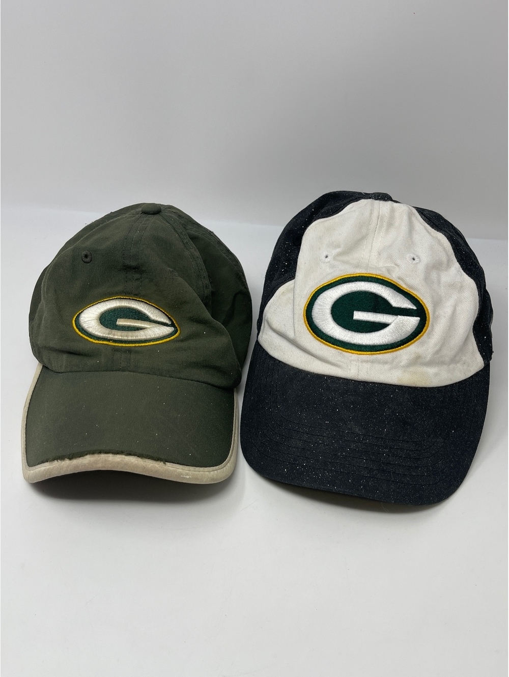 Lot of 2 Green Bay Packers Baseball Caps Hats Embroidered Logo Green White